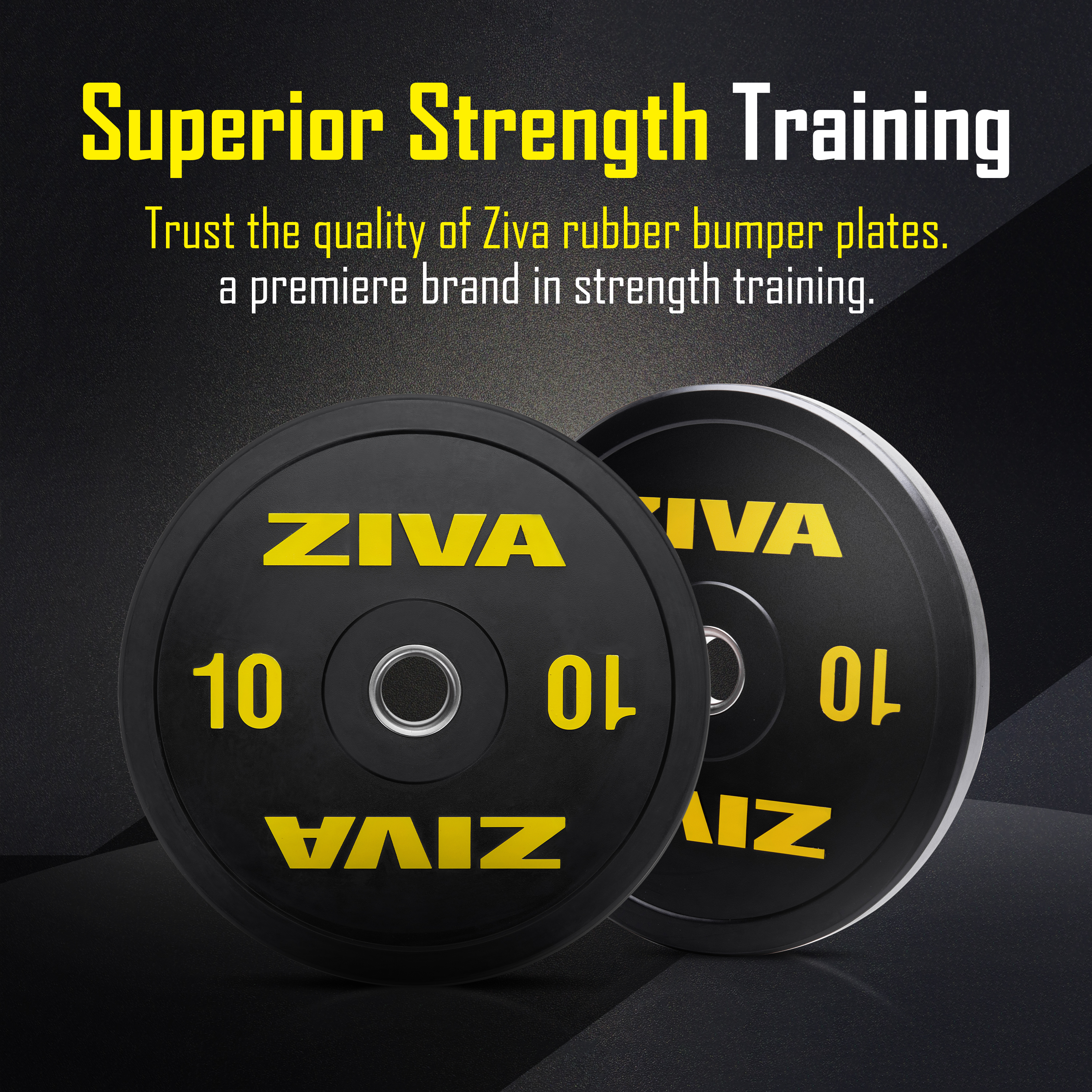 Superior strength training. Trust the quality of Ziva rubber bumper plates. A premiere brand in strength training.