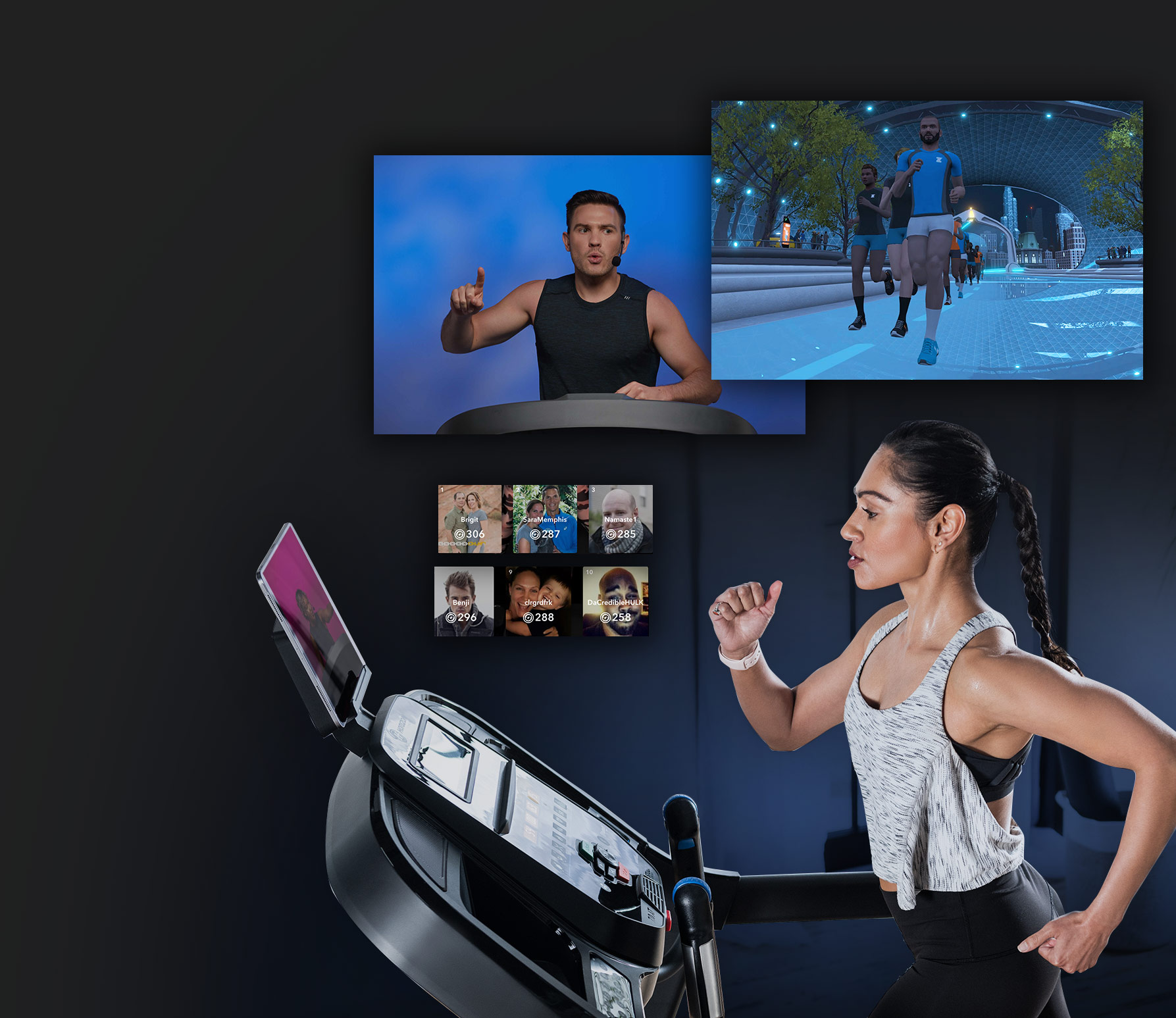 Runner on Horizon Fitness treadmill with multiple apps streaming